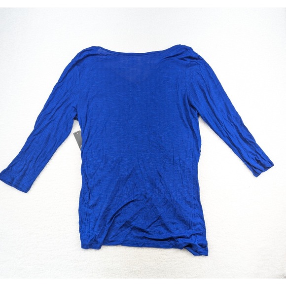 NWT A.N.A. A New Approach Womens Top Blue V Neck Ruffled Front L - Picture 2 of 9